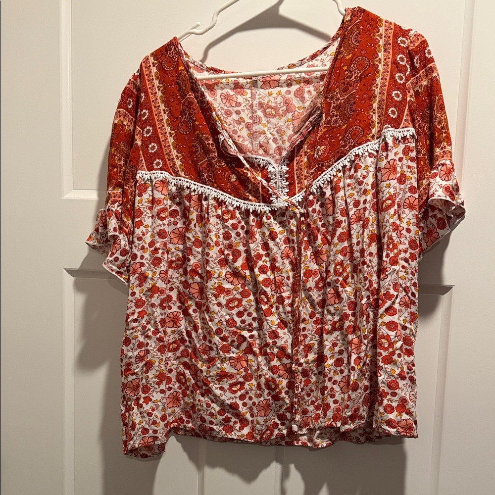 SHEIN Red Floral Blouse